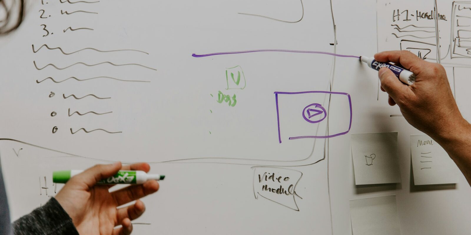YourInsight workshop Zwei Personen skizzieren am Whiteboard